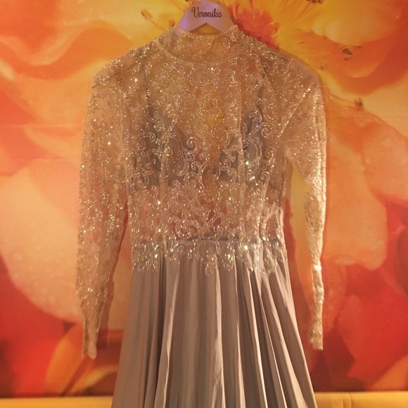 Floor length see through tan gown with gold - Picture 3 of 4